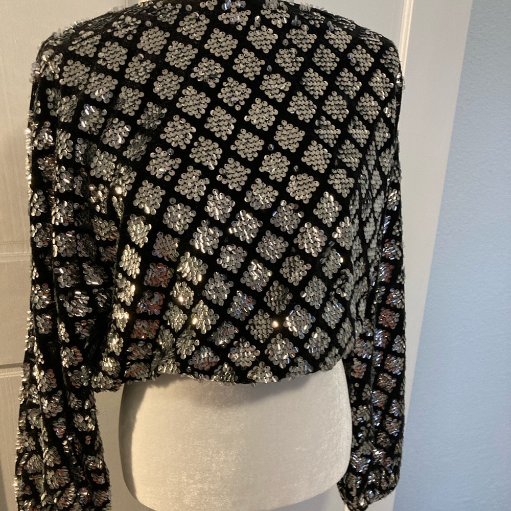Black and Silver Sequin Crop Top